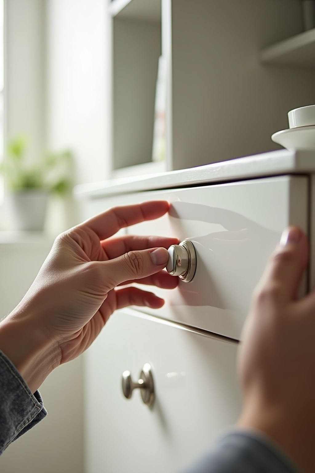 Schranktüren mit neuen Knäufen aus Porzellan