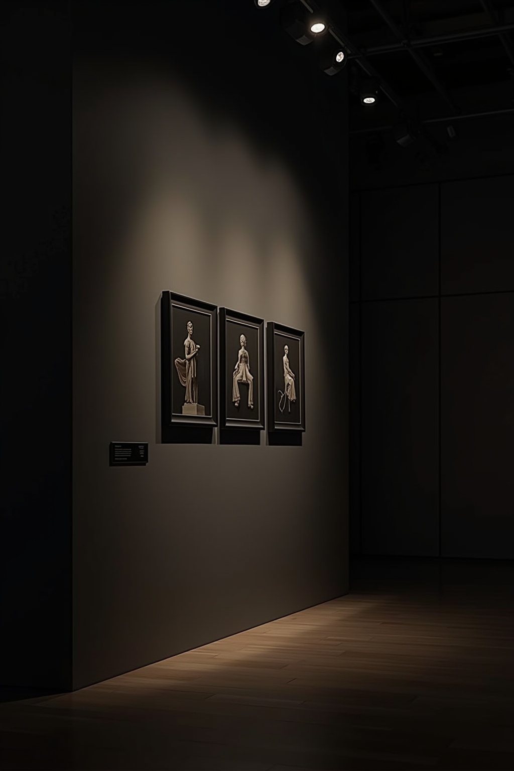 8 Schwarze Bilderrahmen auf dunkler Wand