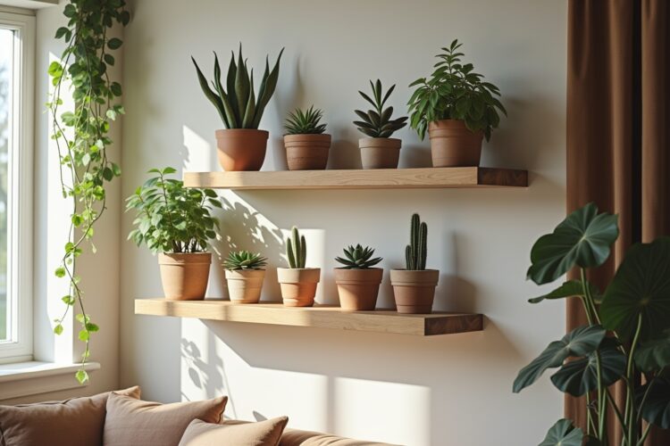 8 Schwebende Holzregale mit Sukkulenten Ideen