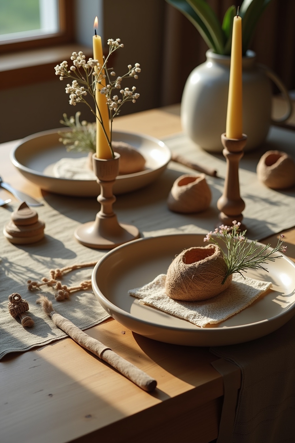 Stoffservietten mit Serviettenringen aus Holz