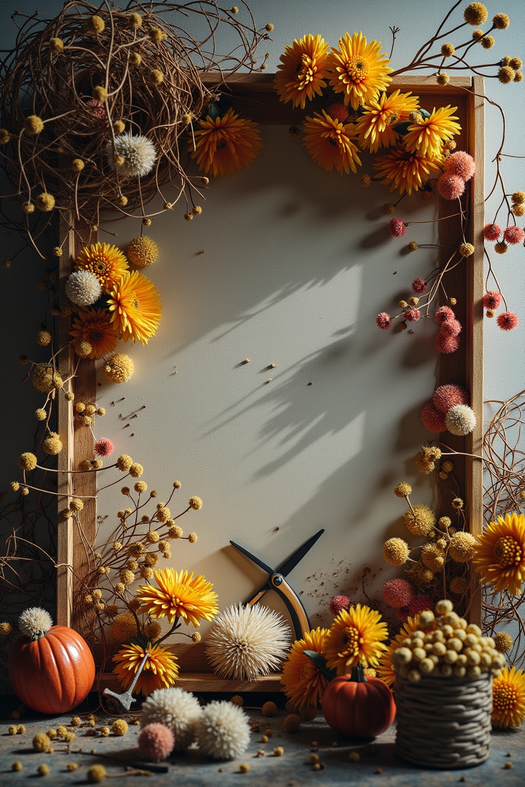 Trockenblumenkranz an der Küchentür Ideen