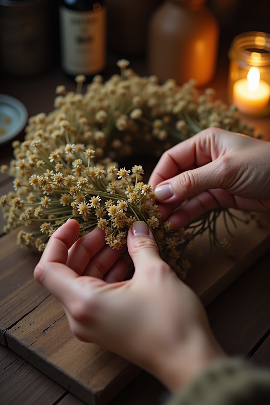 Trockenblumenkranz an der Küchentür Ideen