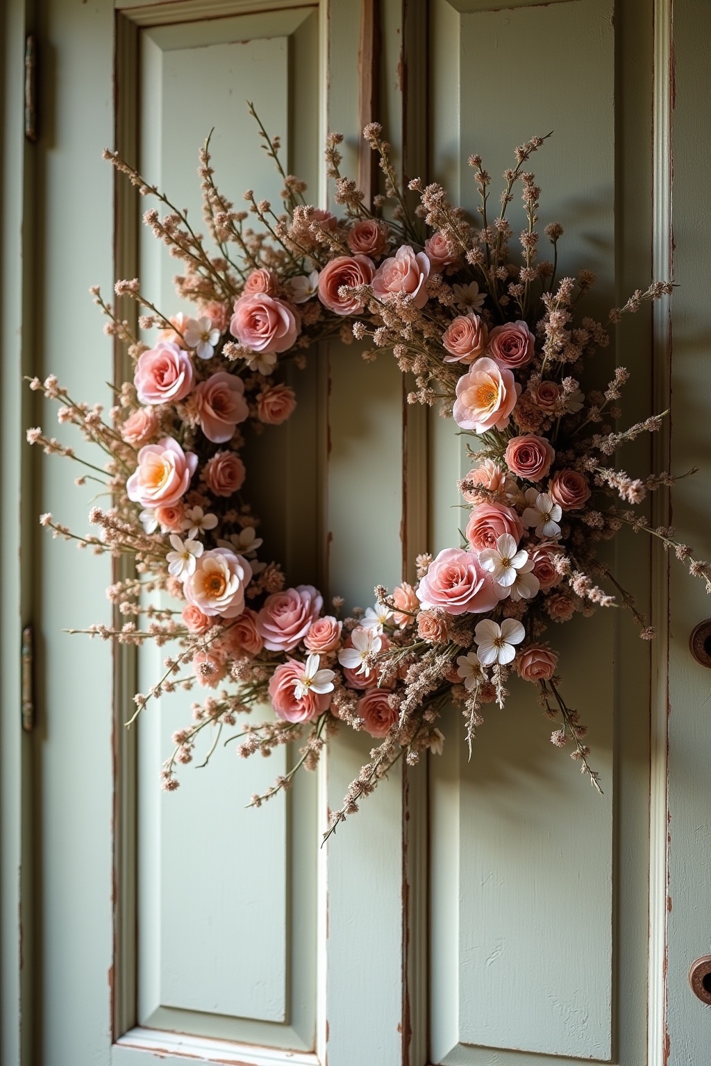 Trockenblumenkranz an der Küchentür Ideen