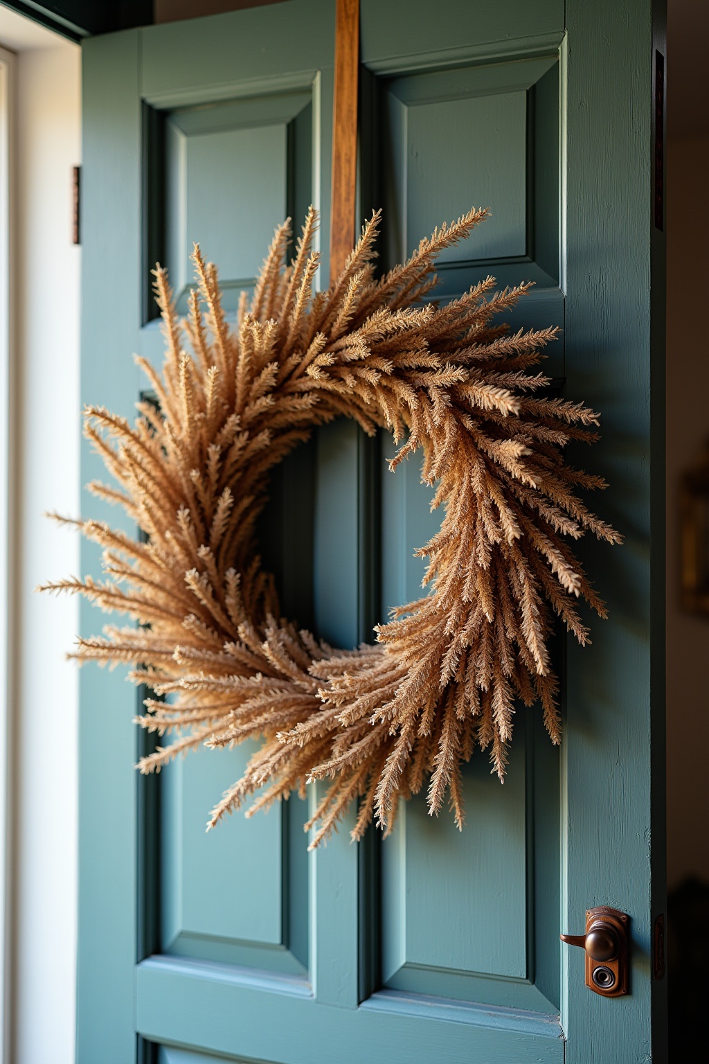 Trockenblumenkranz an der Küchentür Ideen