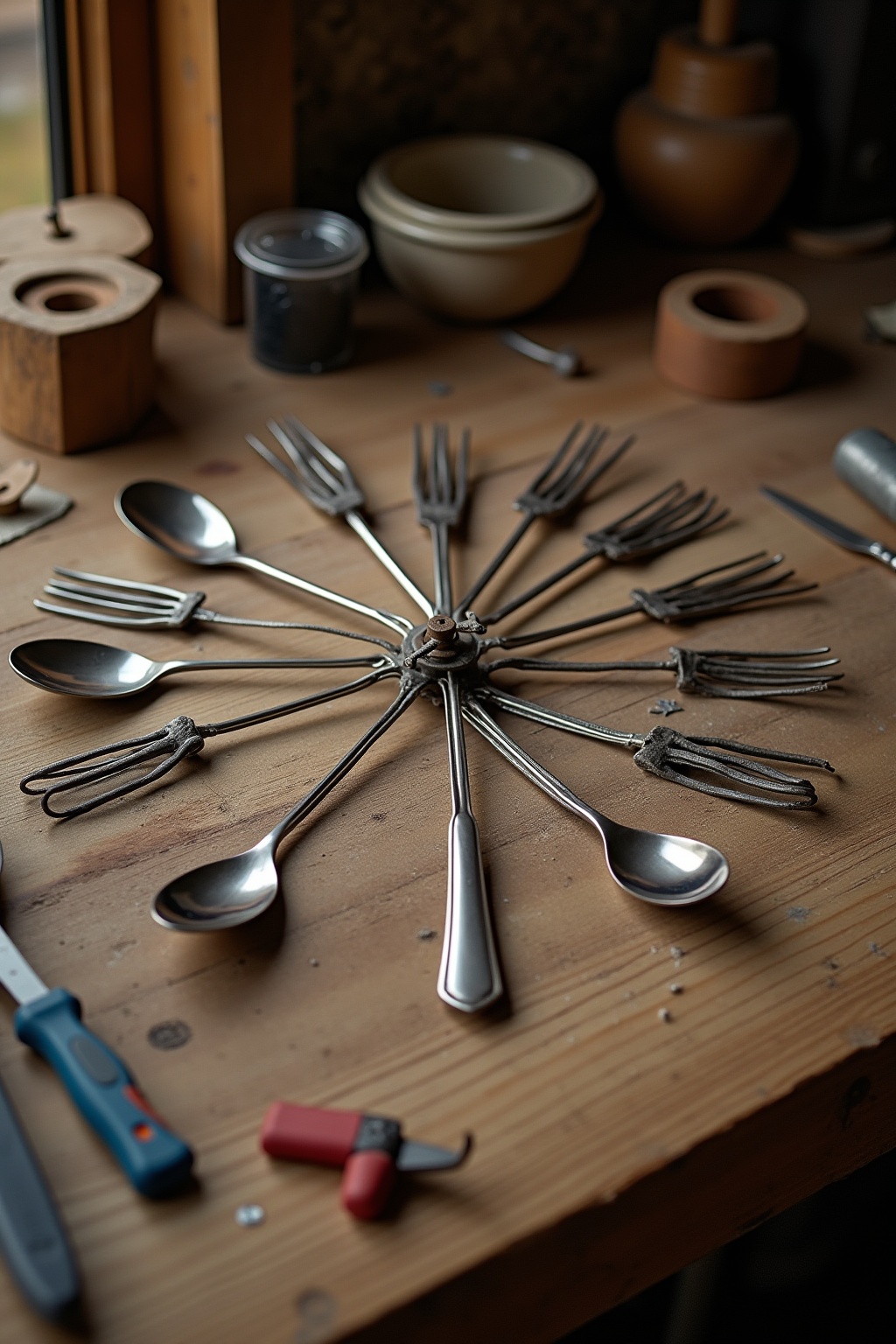 Wanduhr aus Besteck-Elementen selber machen