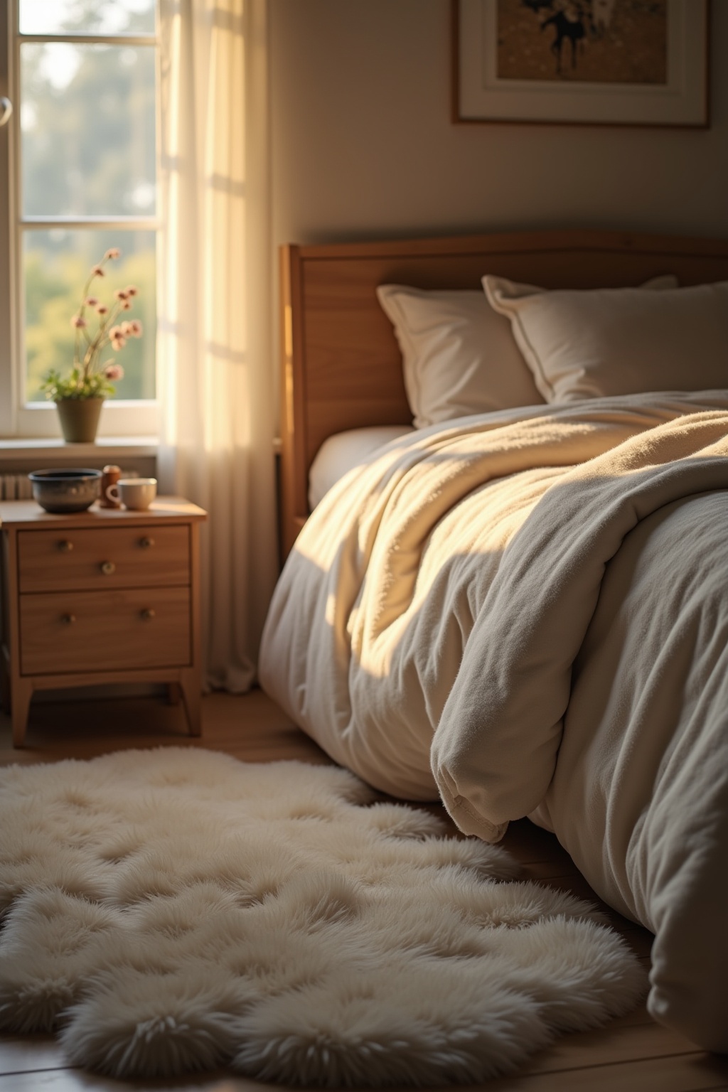 Weiche Hochflor-Teppiche neben dem Bett