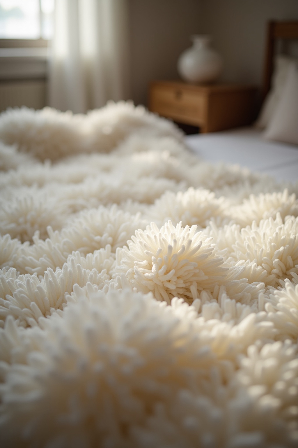 Weiche Hochflor-Teppiche neben dem Bett