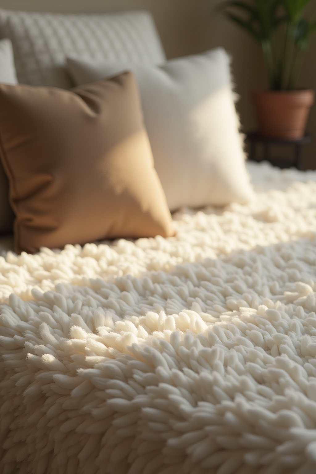 Weiche Hochflor-Teppiche neben dem Bett Weiche Hochflor-Teppiche neben dem Bett