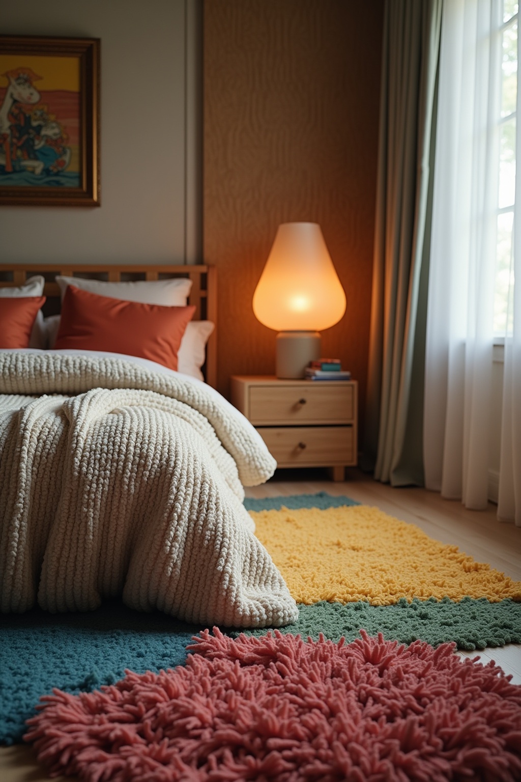 Weiche Hochflor-Teppiche neben dem Bett