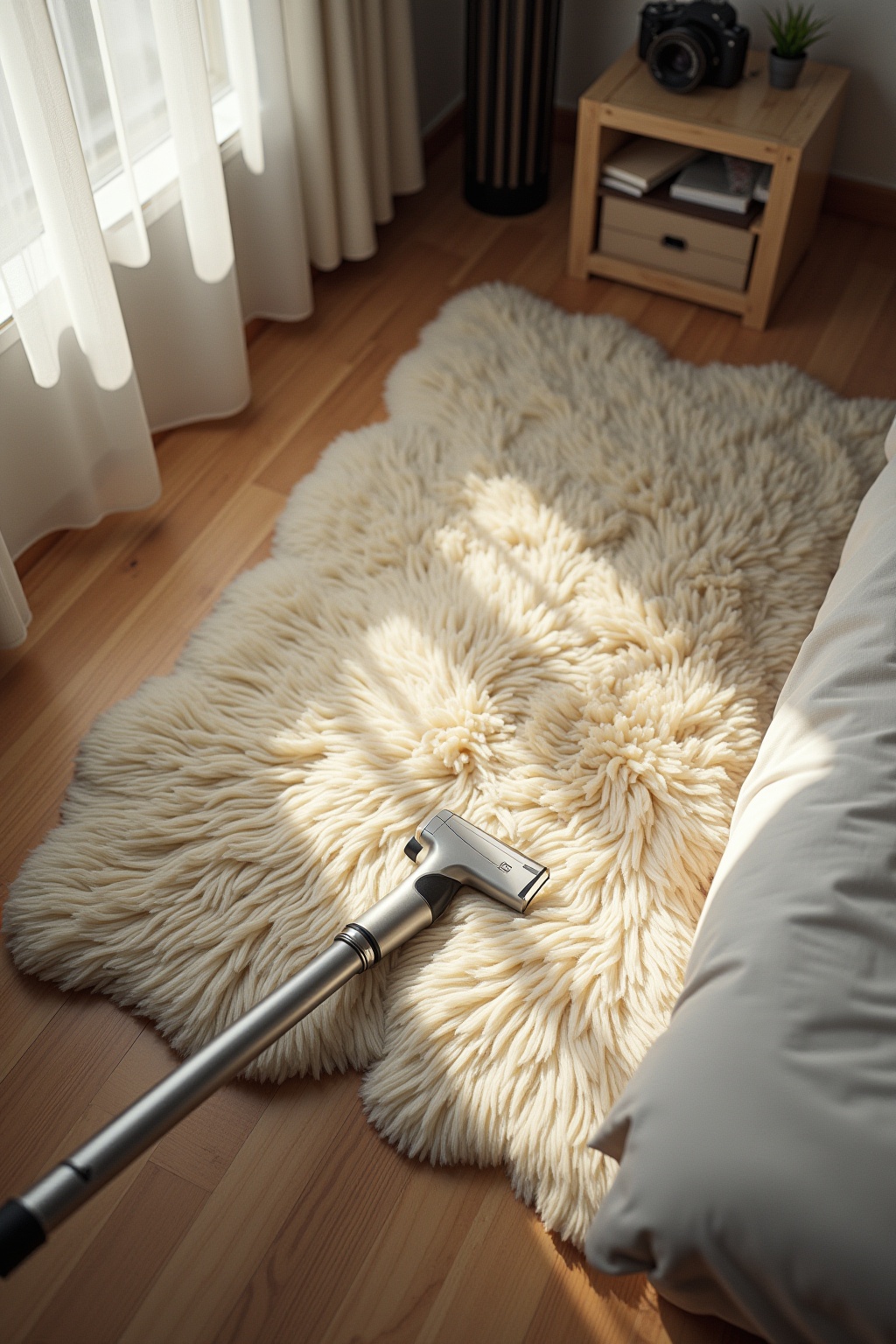 Weiche Hochflor-Teppiche neben dem Bett