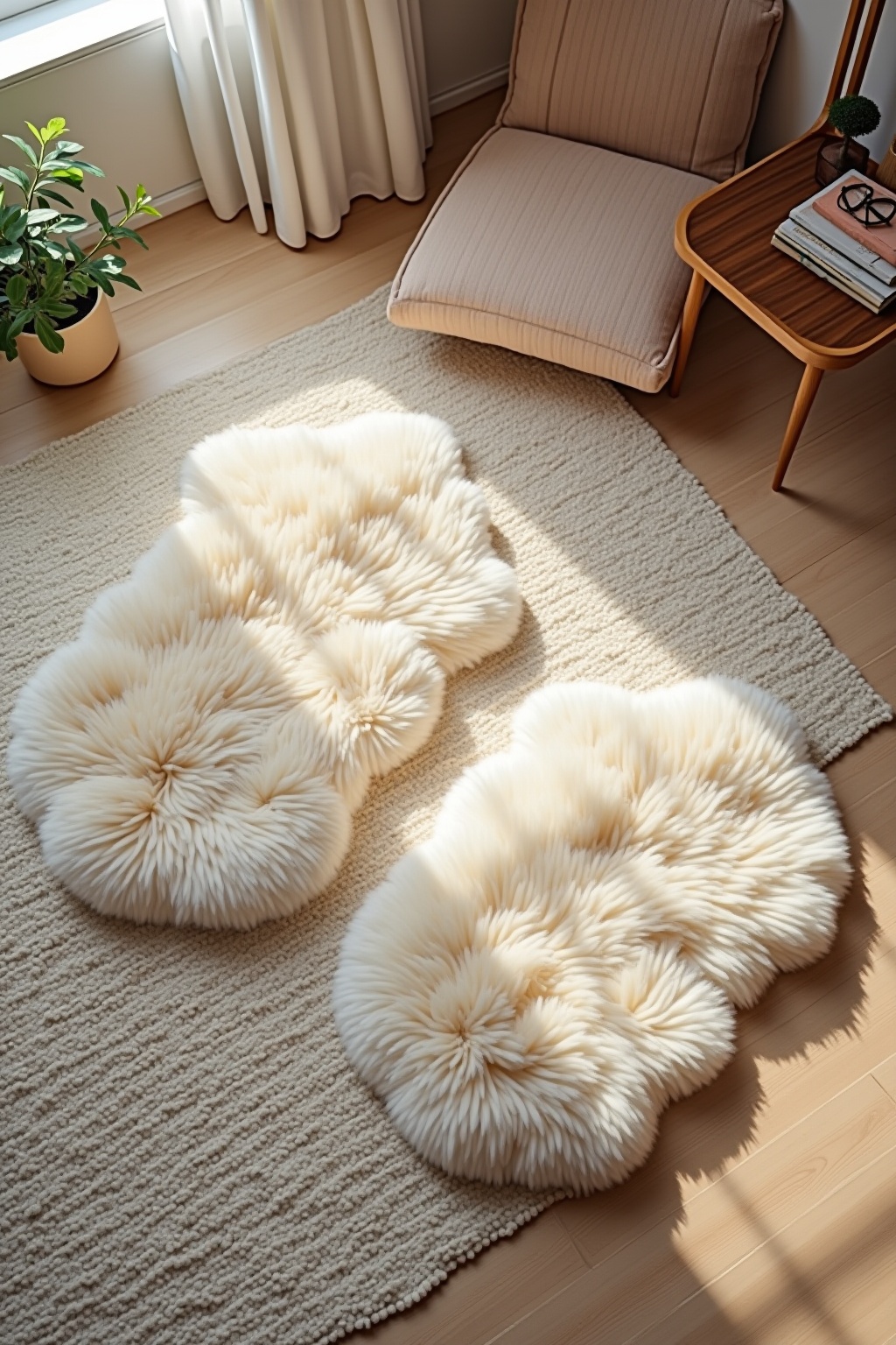 Weiche Hochflor-Teppiche neben dem Bett Weiche Hochflor-Teppiche neben dem Bett