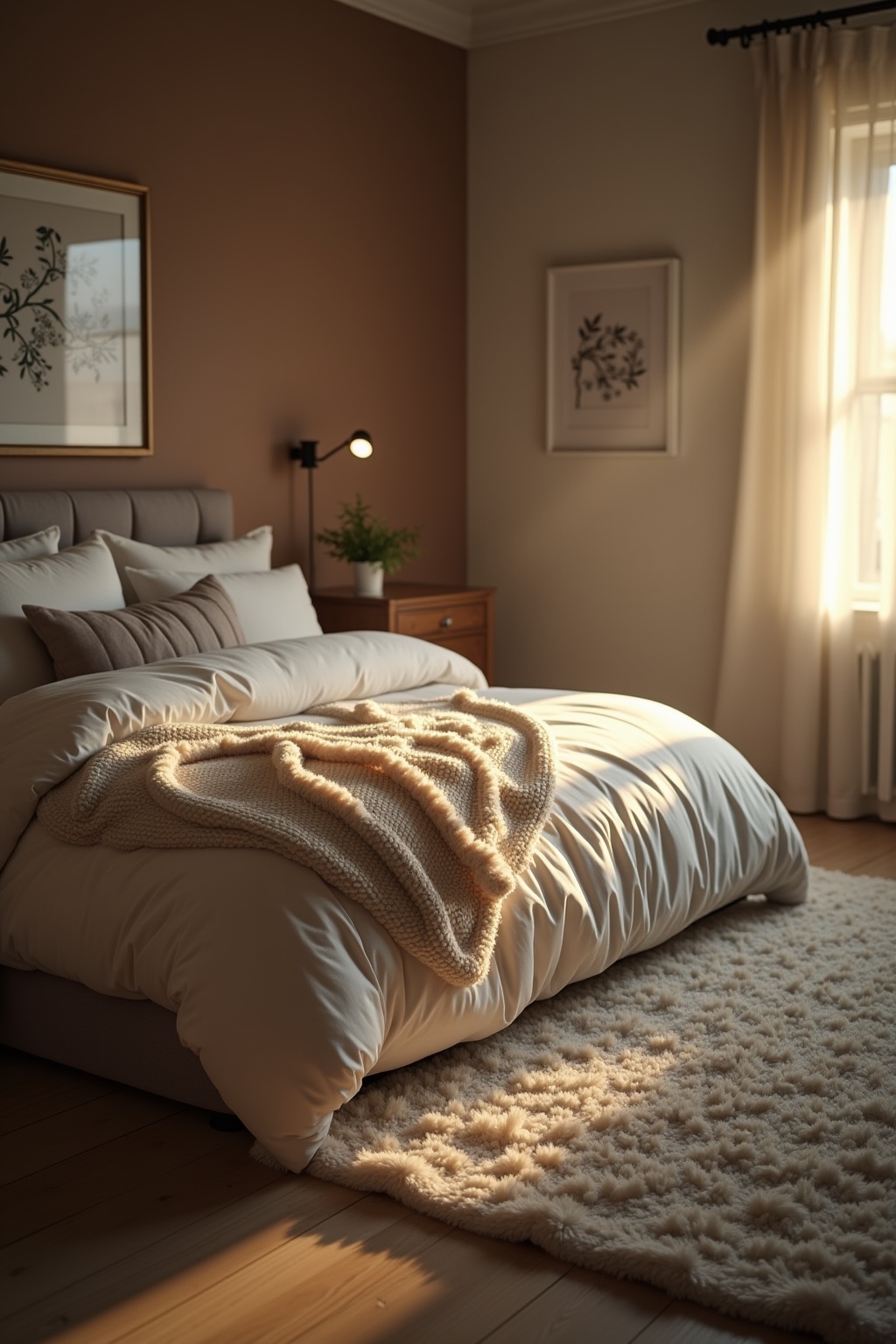 Weiche Hochflor-Teppiche neben dem Bett