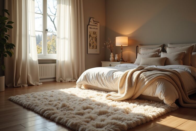 Weiche Hochflor-Teppiche neben dem Bett
