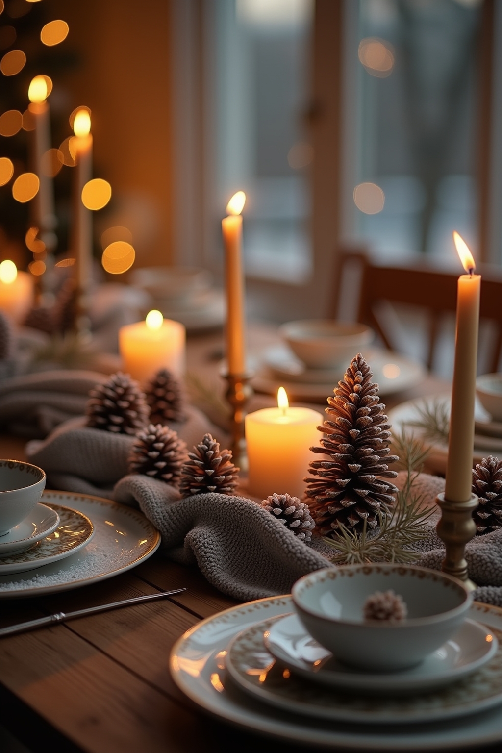 8 Winterdeko mit künstlichem Schnee & Zapfen