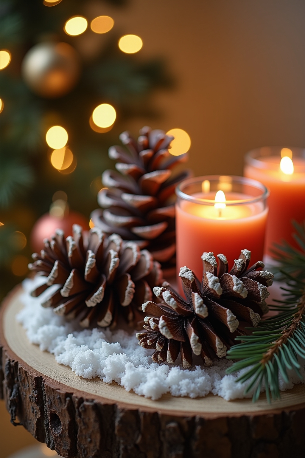 8 Winterdeko mit künstlichem Schnee & Zapfen