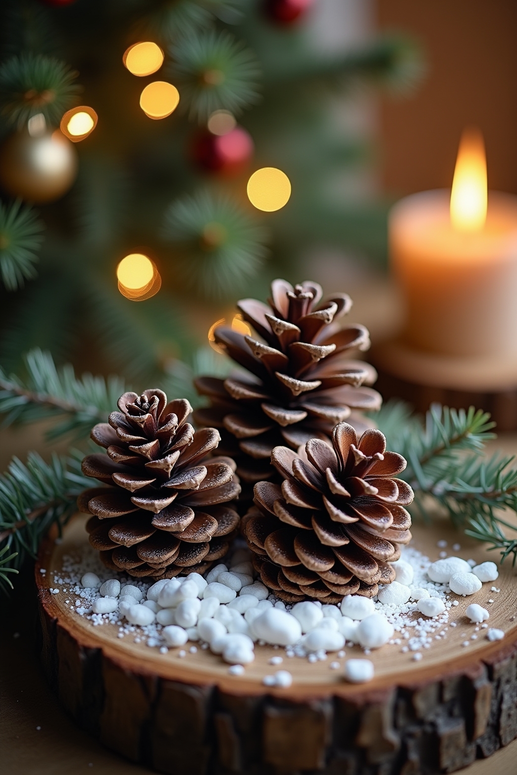 8 Winterdeko mit künstlichem Schnee & Zapfen