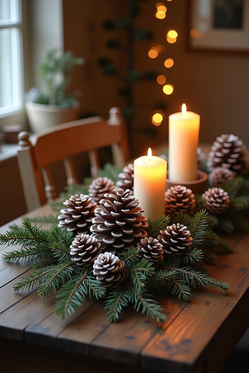 8 Winterdeko mit künstlichem Schnee & Zapfen