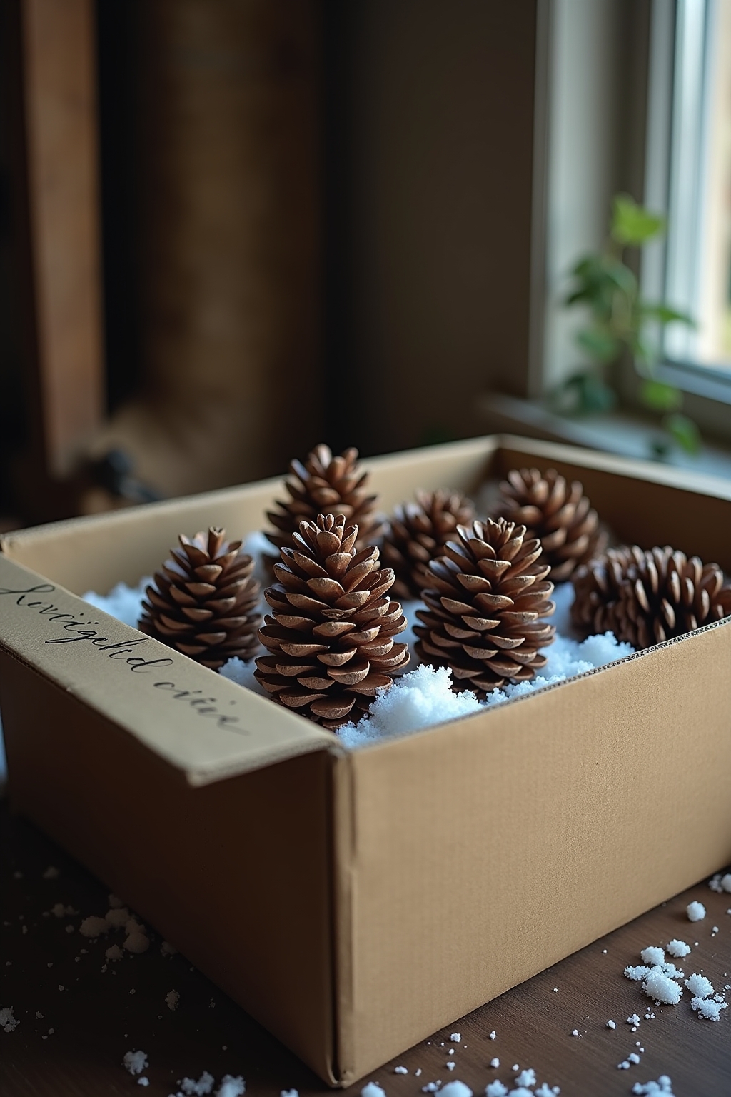 8 Winterdeko mit künstlichem Schnee & Zapfen