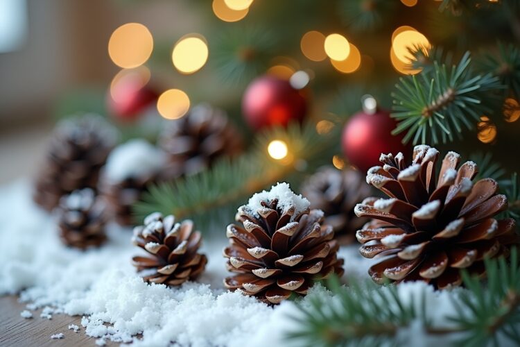 8 Winterdeko mit künstlichem Schnee & Zapfen