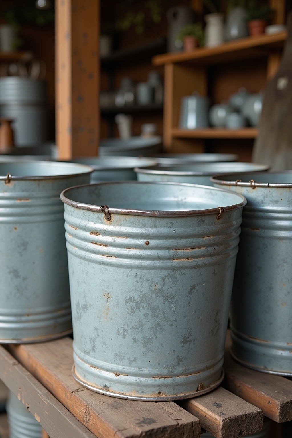 8 Zinkwannen als Pflanzgefäße im Garten