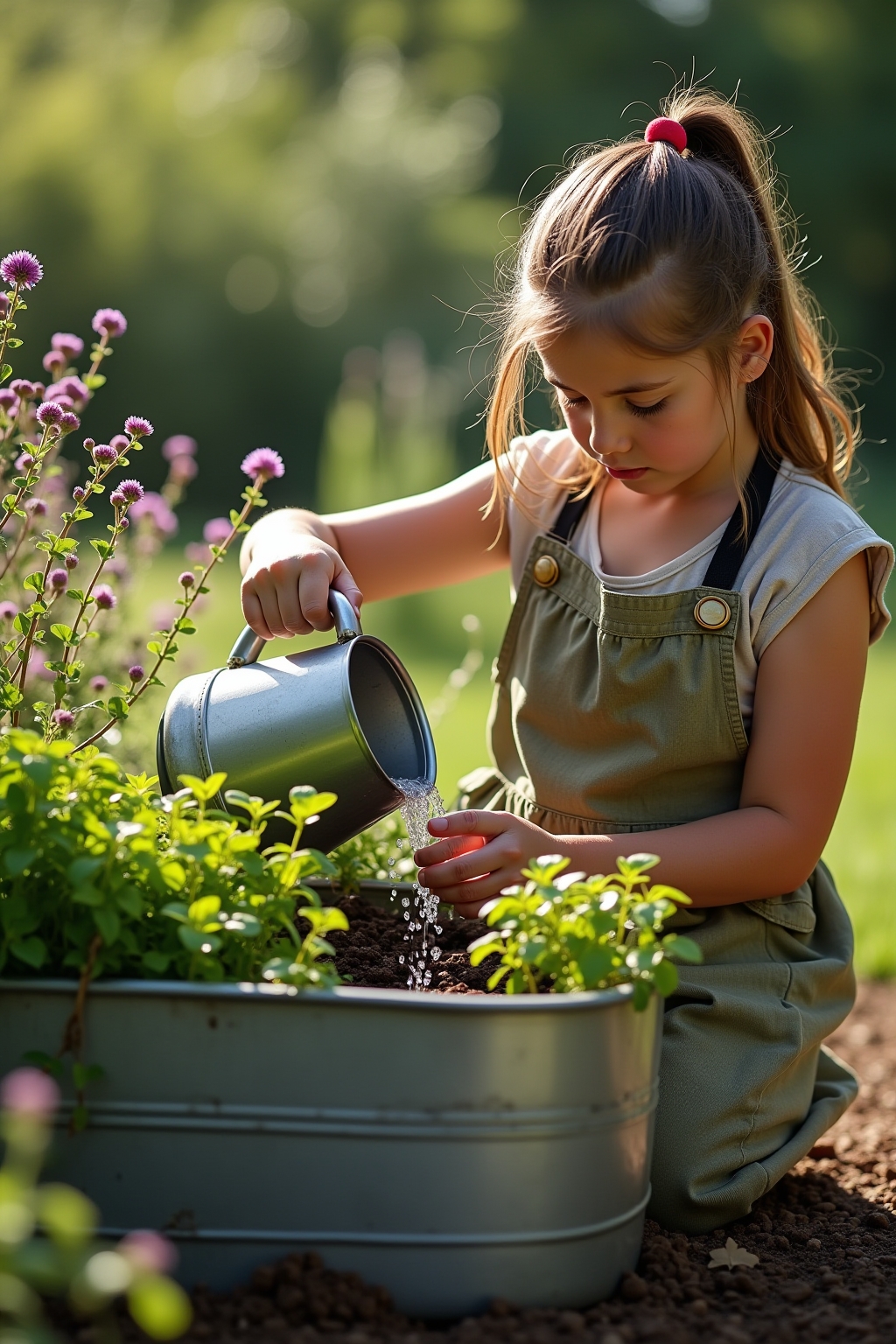 8 Zinkwannen als Pflanzgefäße im Garten